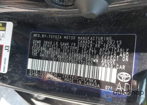 2013 Toyota Corolla Le z USA, uszkodzony, nr VIN 2T1BU4EE9DC112980